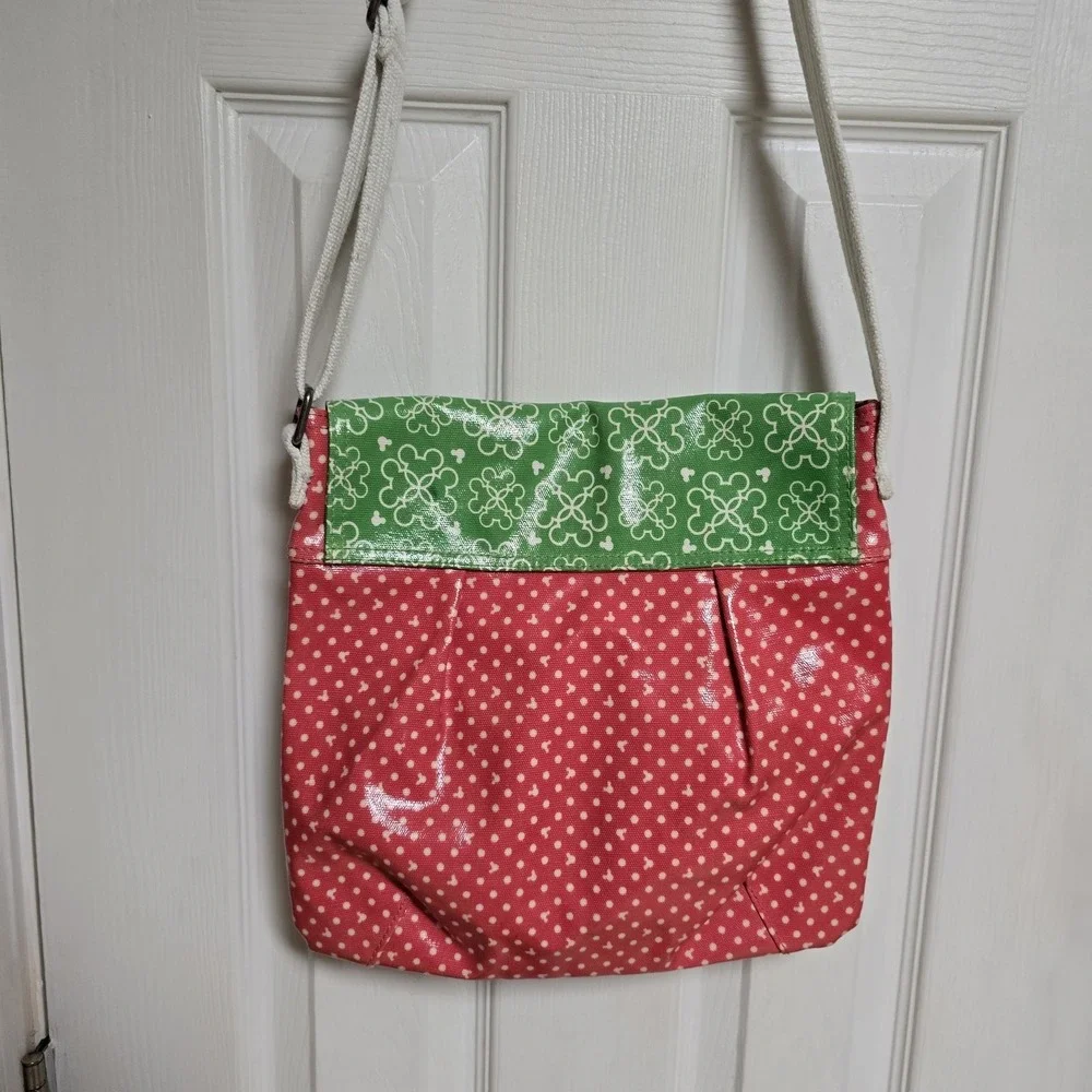Disney Parks Crossbody Handbag Green & Red Vinyl - Picture 3 of 10